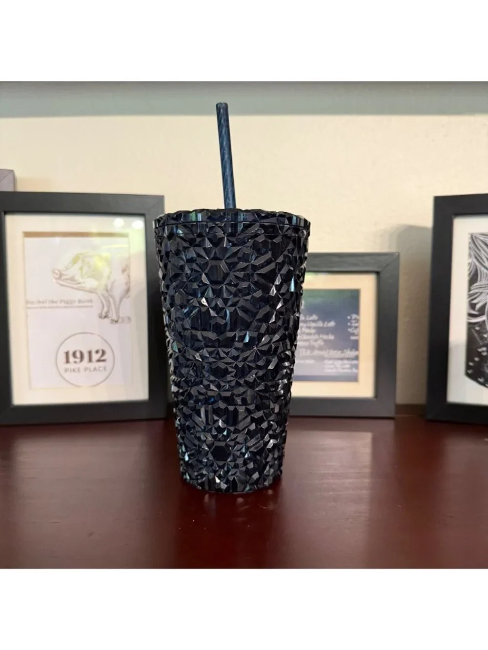 Starbucks Midnight Blue Jeweled Tumbler With Matching Key Chain Ornament NEW